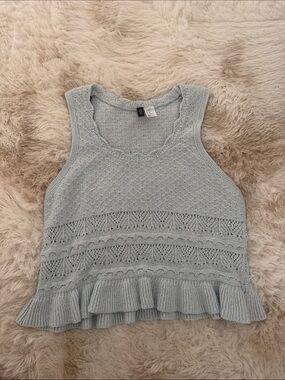 H&M Pale Blue Knit Ruffle Hem Tank